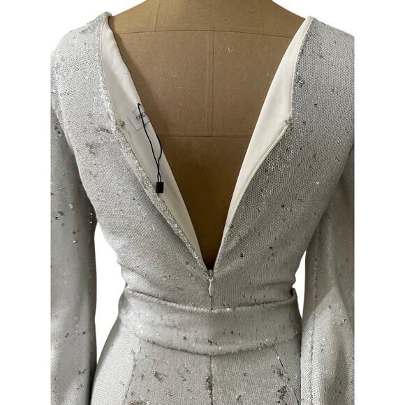 Dress the Population Jumpsuit White & Silver Sequin Long Sleeve - Picture 9 of 12